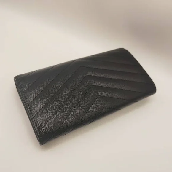 Yves Saint Laurent Black Chevron Clutch with Gold Logo - Picture 2 of 7